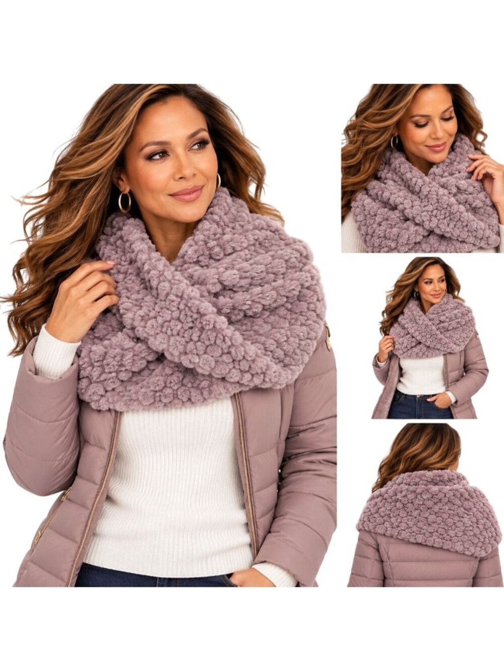 INC OS Faux Fur Designer Mauve Infinity Scarf Soft Plush Winter Accessory